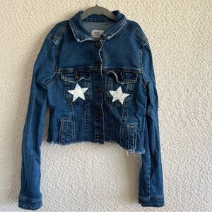 Bershka Girl BSKGIRL Denim Jacket Patches Stars Jean Jacket Girls Size XS‎